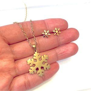 18k Gold Plated Snowflake Earrings Pendant Necklace Set